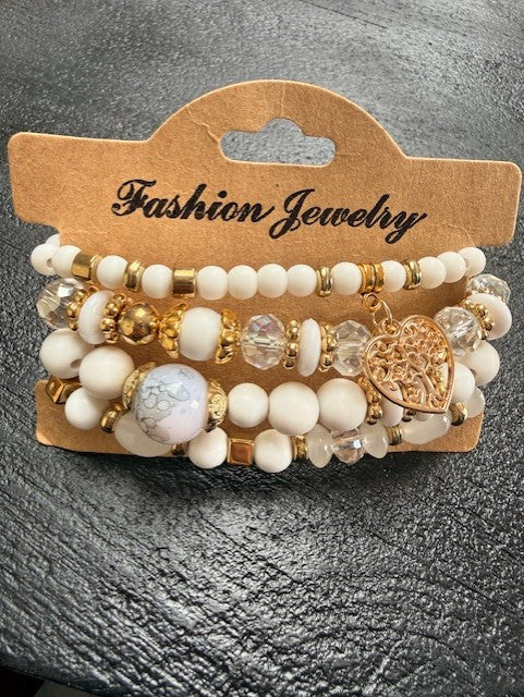 Kralenarmband wit goud